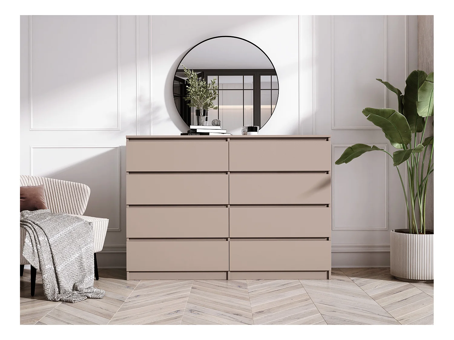 Komoda: 8 szuflad, karmelowa, 139 x 102 x 39 cm