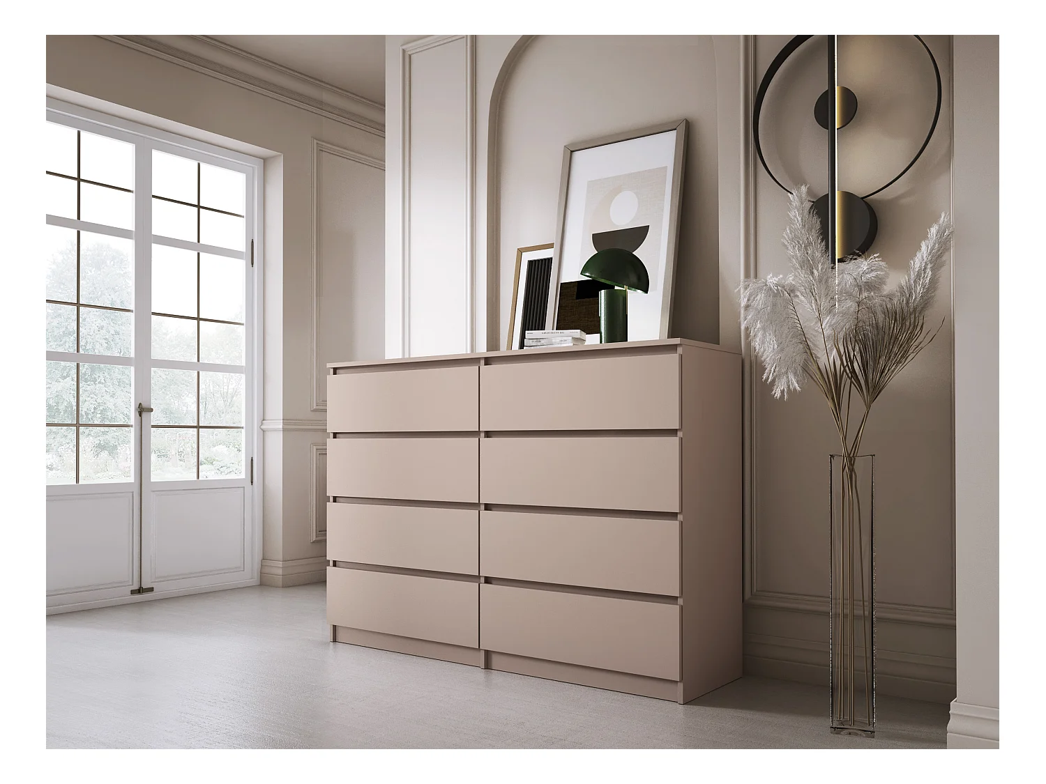 Komoda: 8 szuflad, karmelowa, 139 x 102 x 39 cm