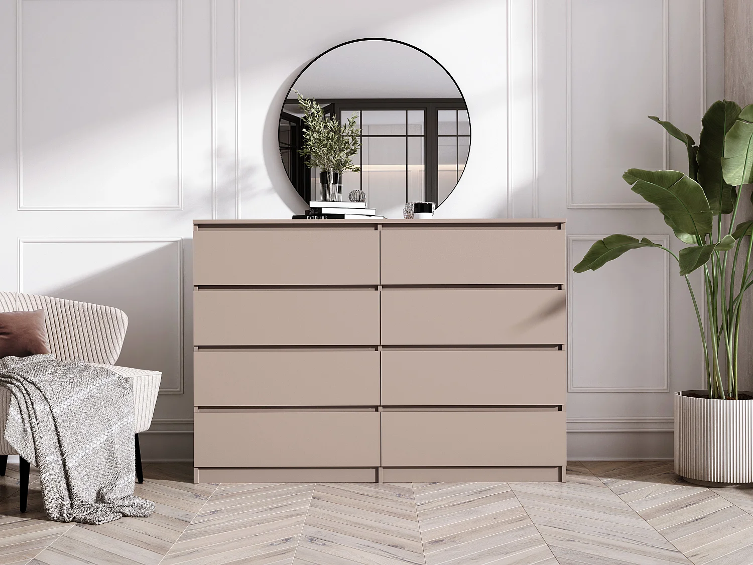 Commode : 8 tiroirs, caramel, 139 x 102 x 39 cm