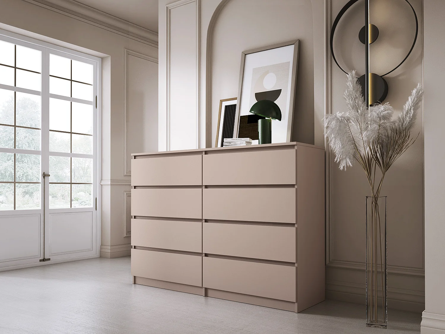 Kommode: 8 Schubladen, Karamell, 139 x 102 x 39 cm