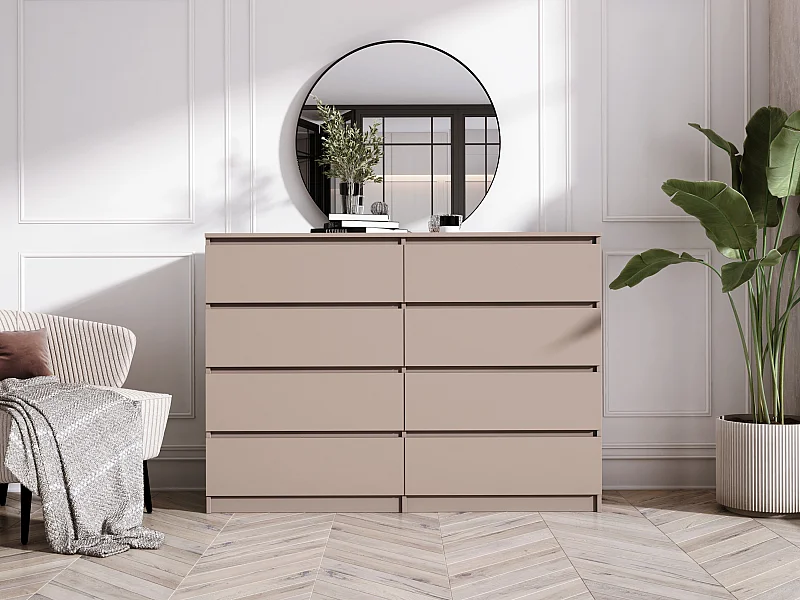 Cômoda: 8 gavetas, caramelo, 139 x 39 x 101 cm