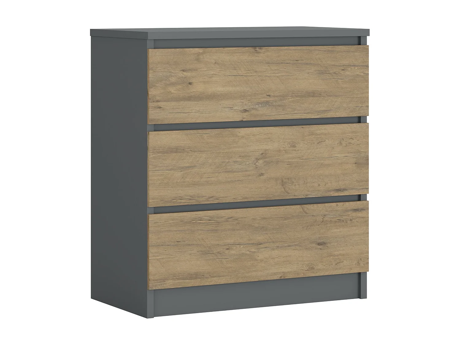 Commode 3 Tiroirs : Anthracite / Chêne Lancelot, 70 x 39 x 79 cm