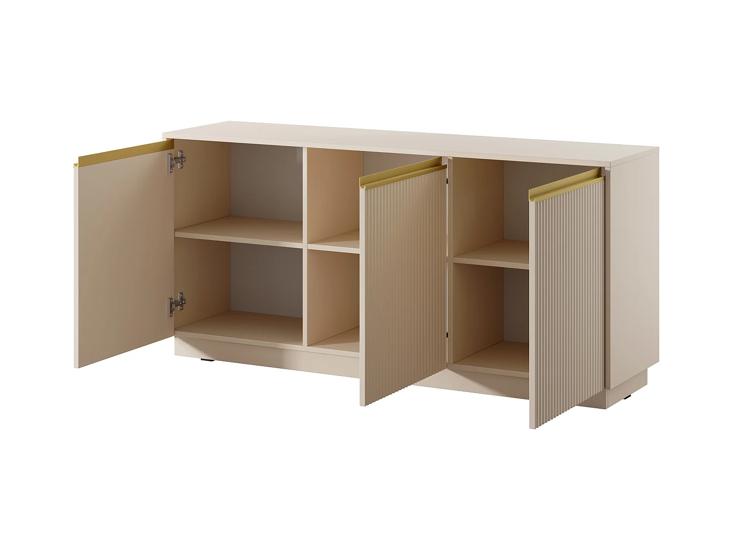 Commode : 3 portes, 6 étagères, Beige sable, 153,4 cm x 71,6 cm x 39 cm