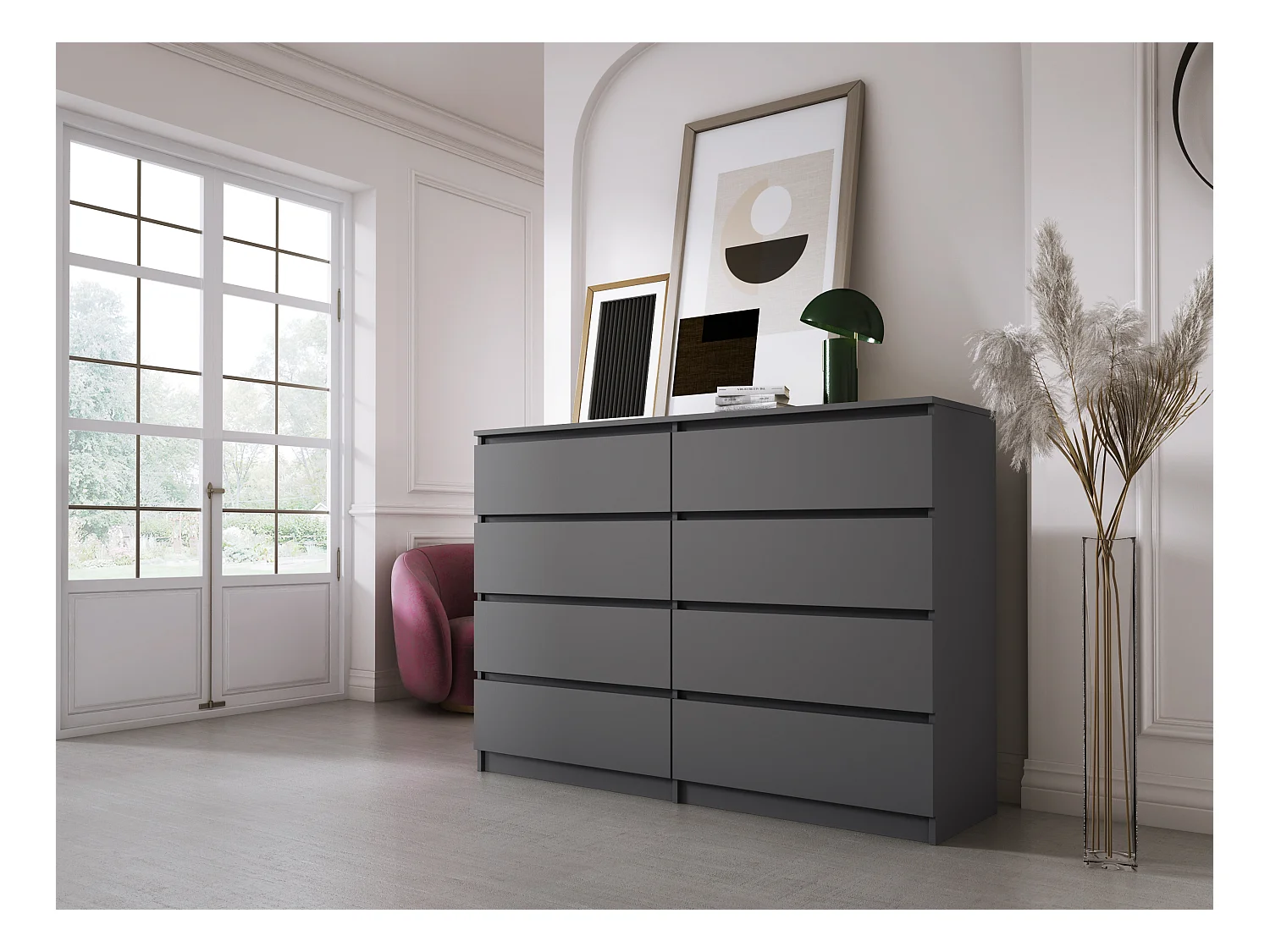 Commode 8 Tiroirs, Anthracite, 138 x 101 x 39 cm