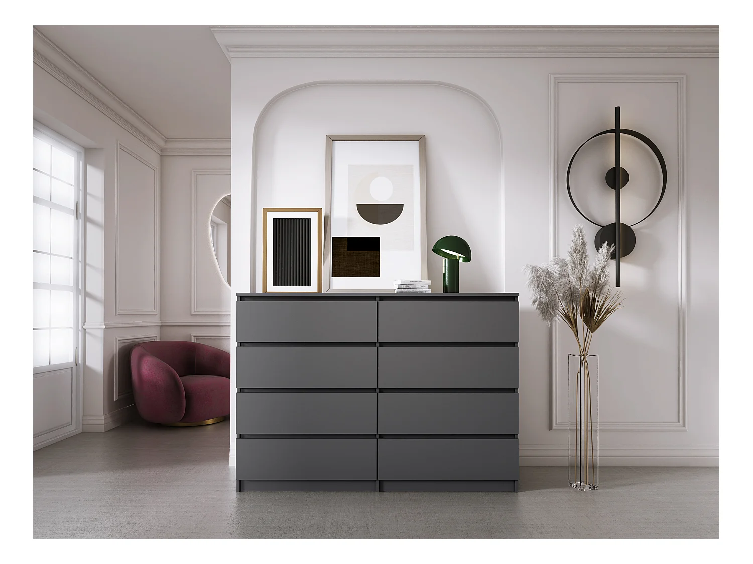 Commode 8 Tiroirs, Anthracite, 138 x 101 x 39 cm