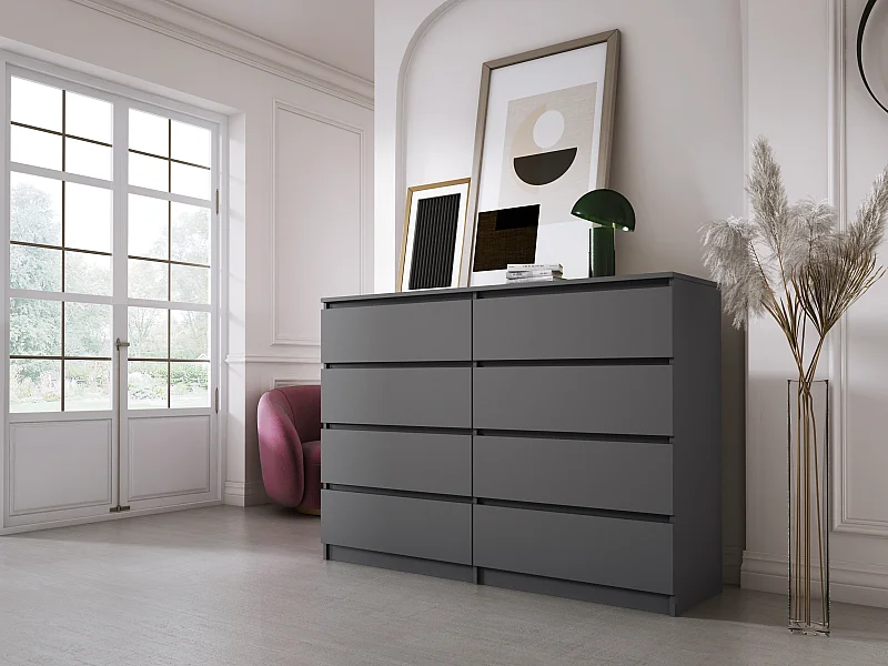 Commode 8 Tiroirs, Anthracite, 138 x 101 x 39 cm