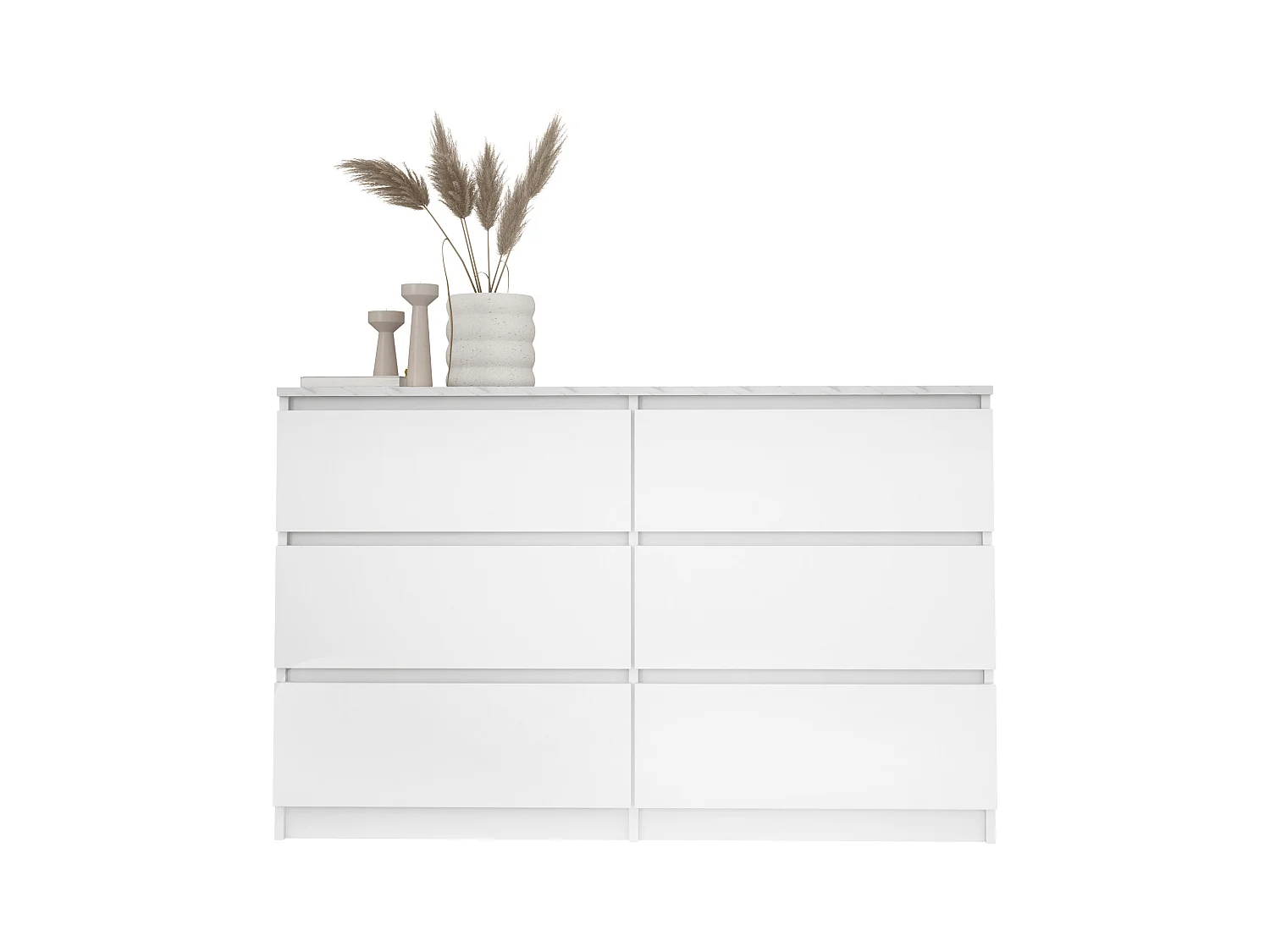 Kommode mit 6 Schubladen: Mattweiß / TOP Marmorweiß, 120 x 78,5 x 39 cm