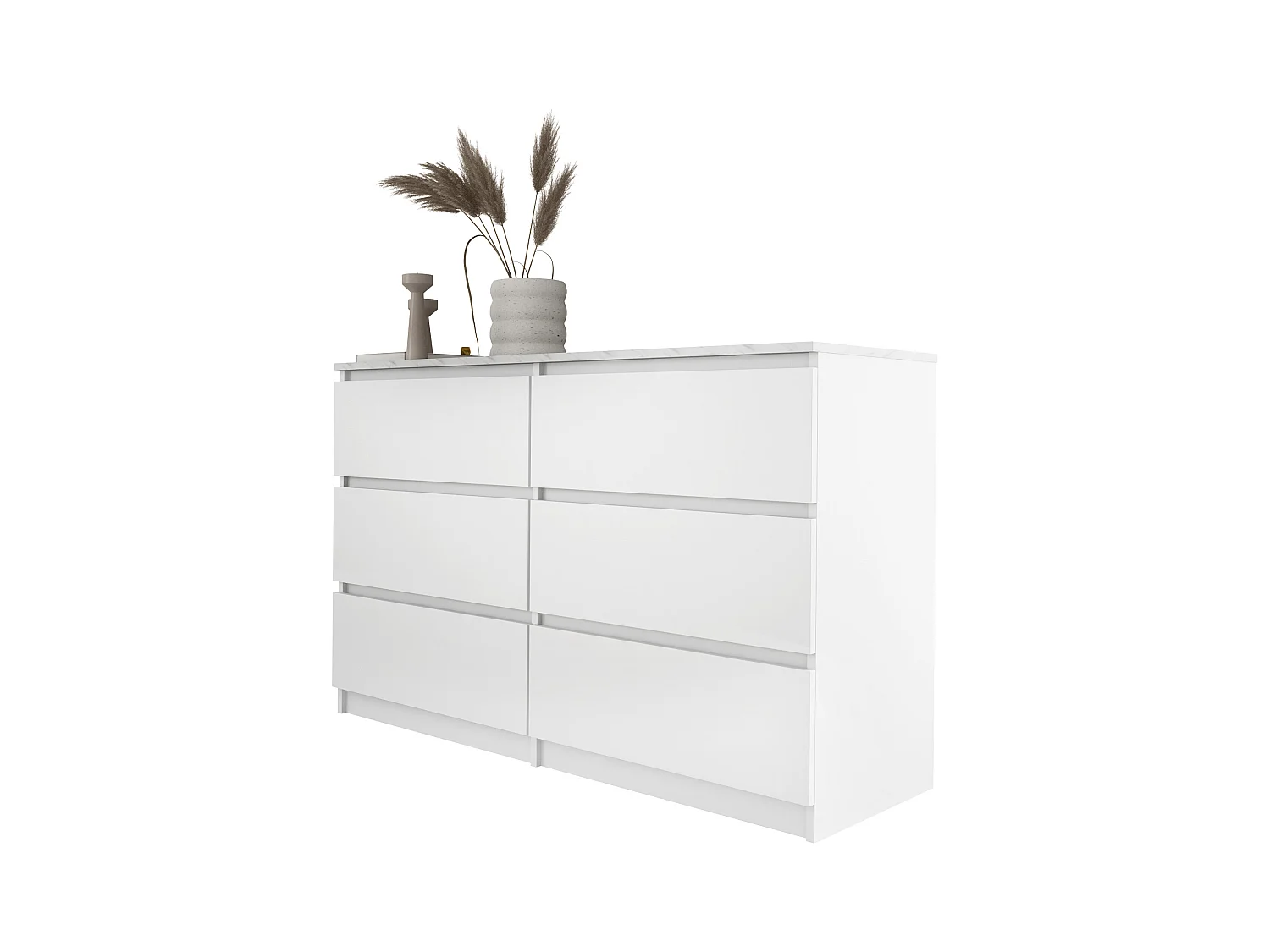 Kommode mit 6 Schubladen: Mattweiß / TOP Marmorweiß, 120 x 78,5 x 39 cm