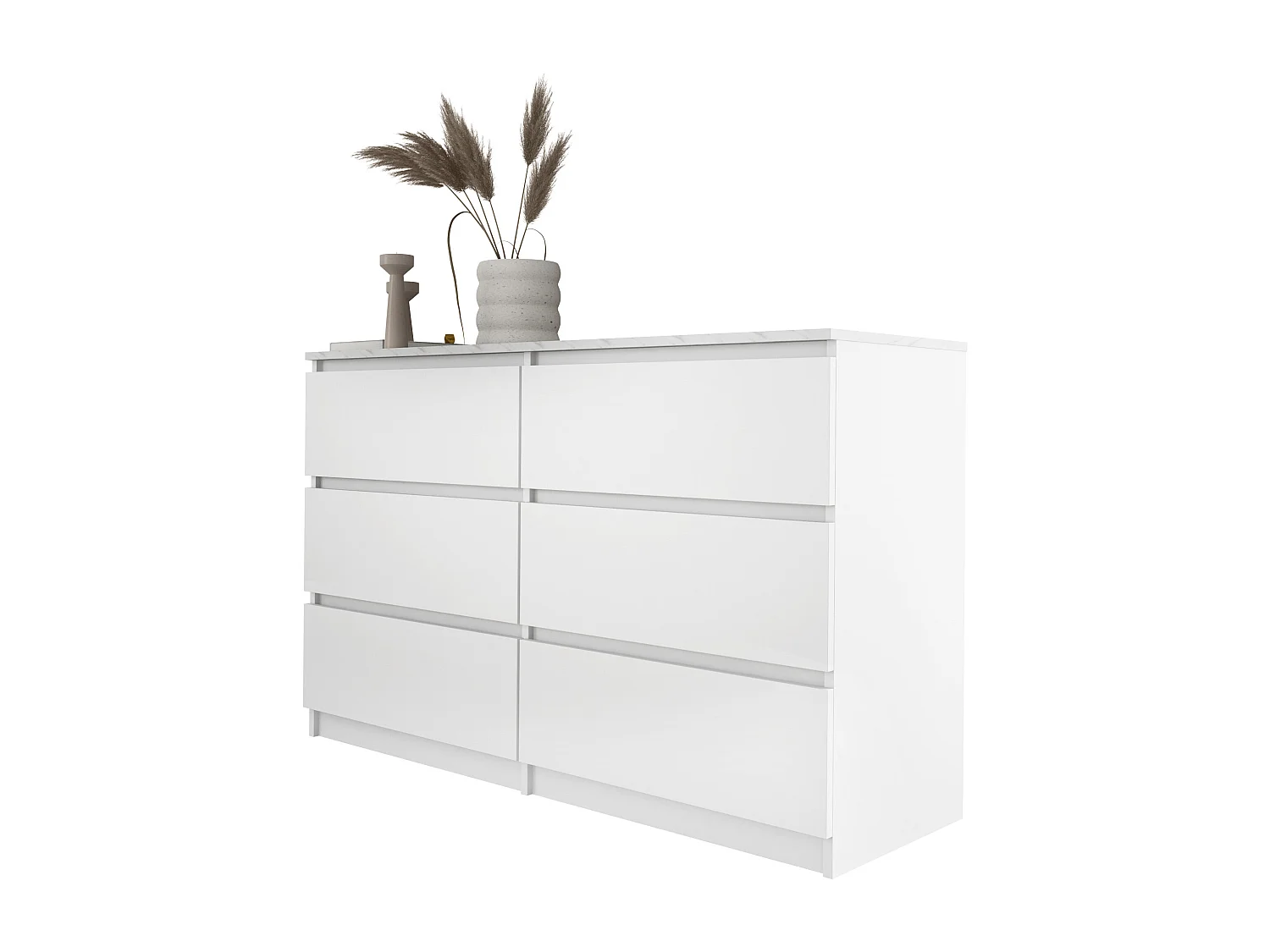 Kommode mit 6 Schubladen: Mattweiß / TOP Marmorweiß, 120 x 39 x 79 cm