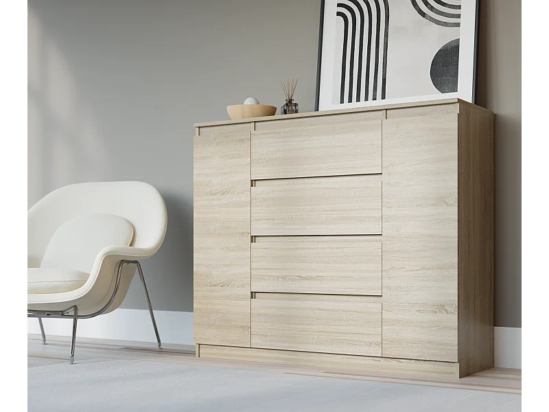 Kommode: Sonoma-Eiche, 120 x 39 x 101 cm, 2 Türen, 4 Schubladen