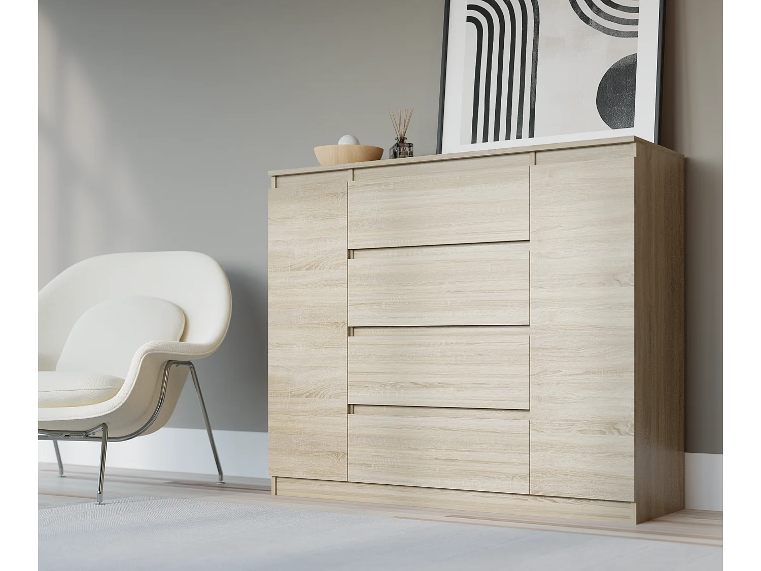 Kommode: Sonoma-Eiche, 120 x 39 x 101 cm, 2 Türen, 4 Schubladen