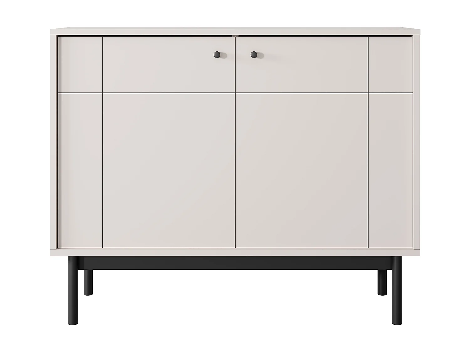 Kommode: 2 Türen, 4 Regale, Kaschmir, schwarze Füße, 103,5 x 83,5 x 39 cm