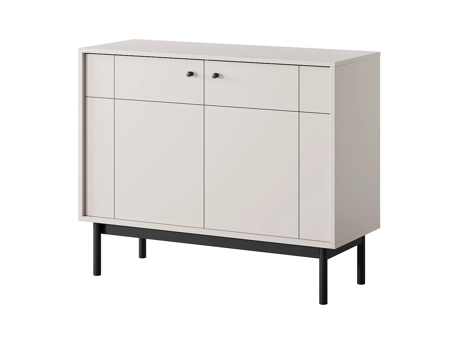 Kommode: 2 Türen, 4 Regale, Kaschmir, schwarze Füße, 103,5 x 83,5 x 39 cm