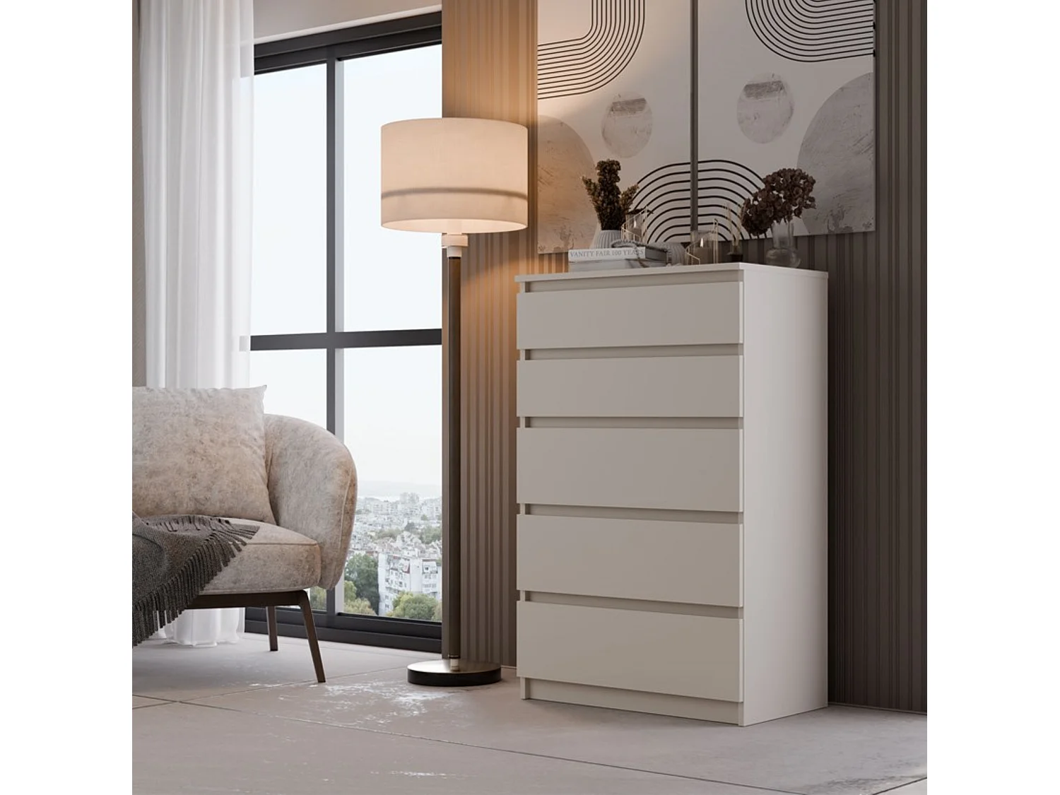 Commode : 5 tiroirs, Cachemire, 40 x 101 x 70 cm