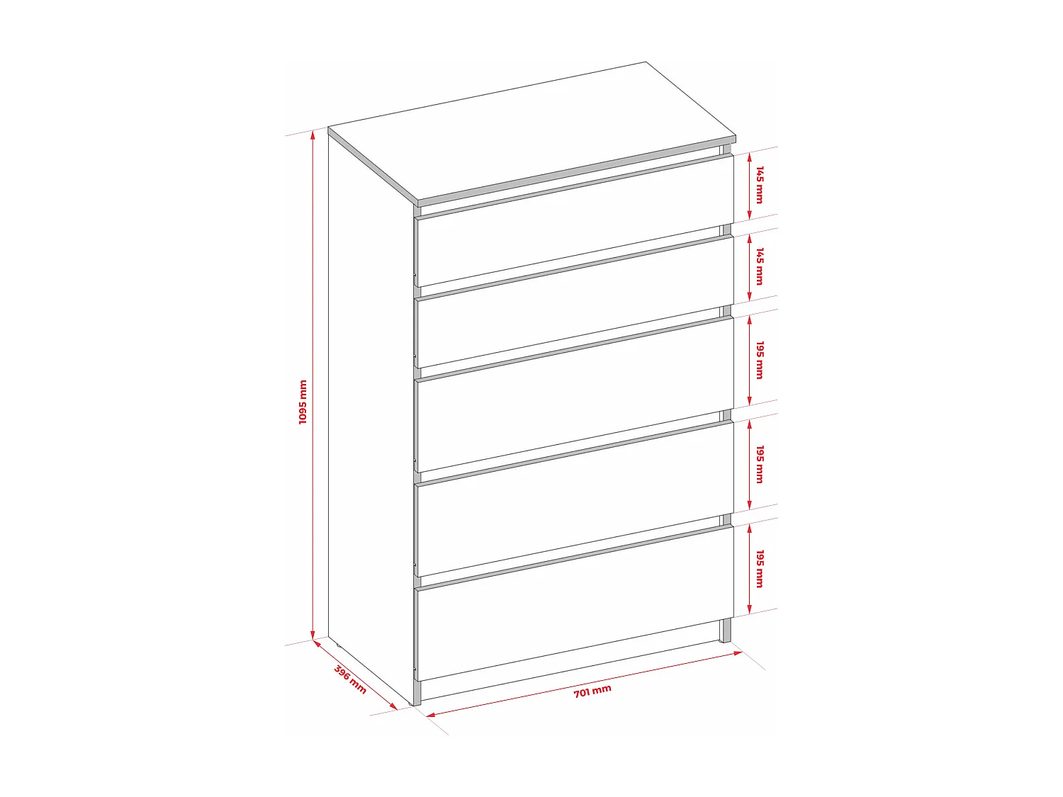 Commode : 5 tiroirs, Cachemire, 40 x 101 x 70 cm