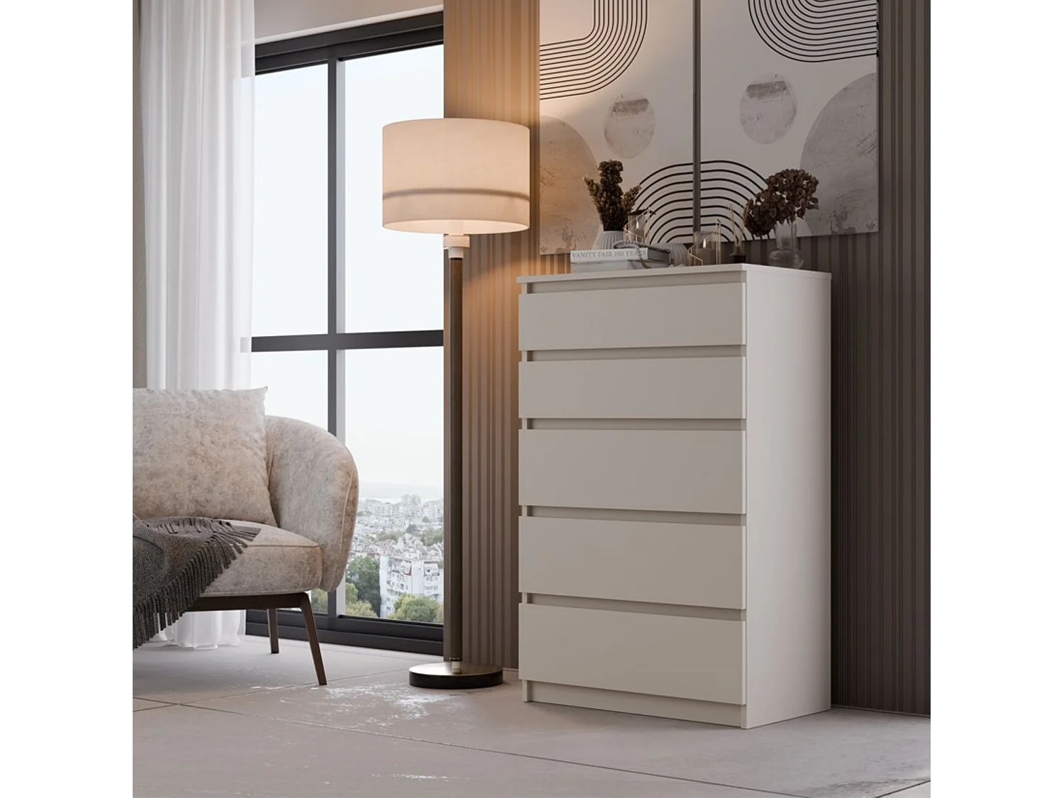 Ladekast: 5 laden, Kasjmier, 40 x 101 x 70 cm