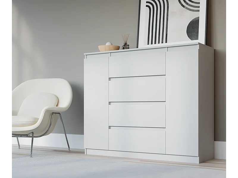 Kommode: Mattweiß, 120 x 39 x 101 cm, 2 Türen, 4 Schubladen, 2 Türen, 4 Schubladen