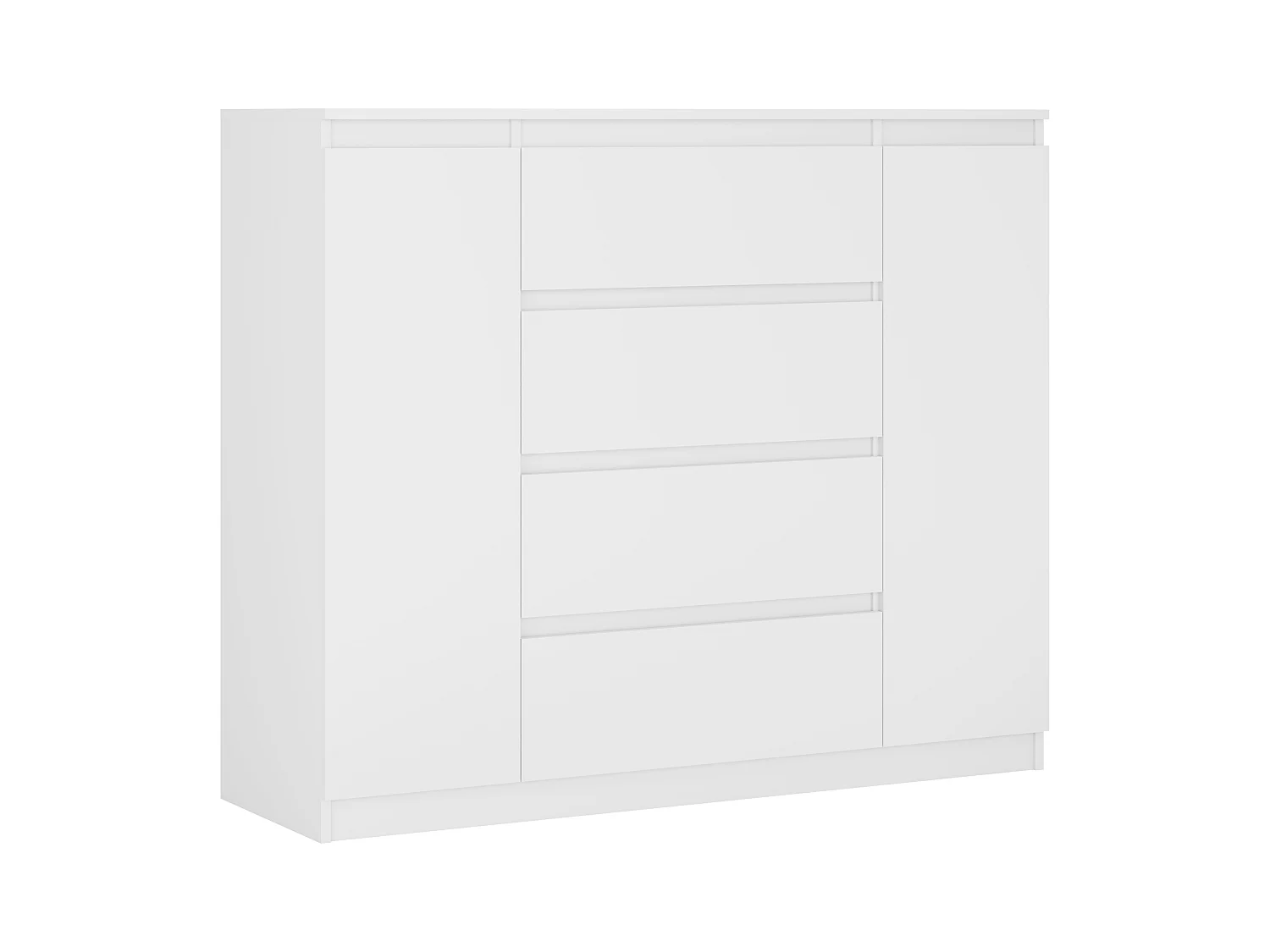 Komoda: Biała Matowa, 120 x 39 x 101 cm, 2 drzwi, 4 szuflady, 2 drzwi, 4 szuflady