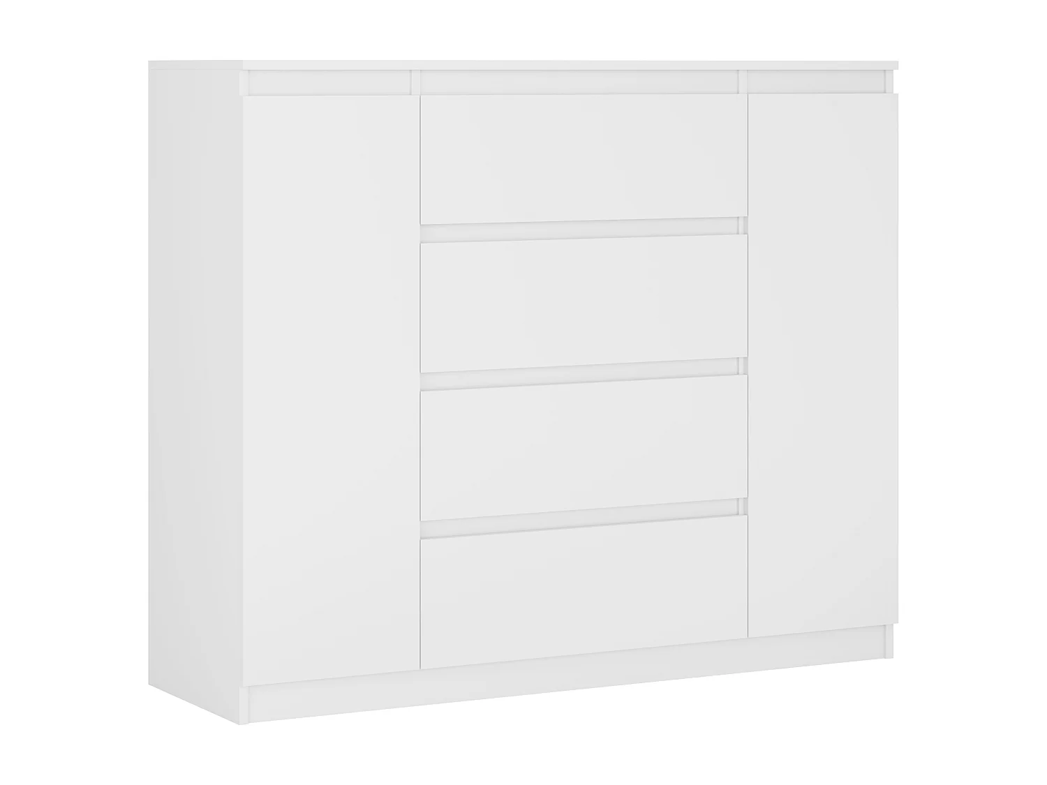 Commode : Blanc Mat, 120 x 39 x 101 cm, 2 Portes, 4 Tiroirs, 2 Portes, 4 Tiroirs