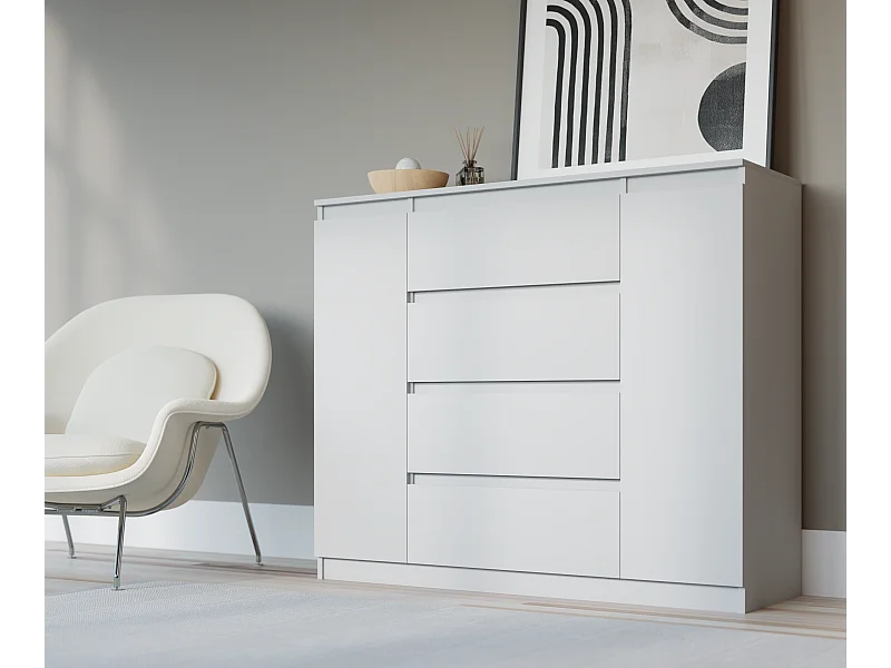 Komoda: Biała Matowa, 120 x 39 x 101 cm, 2 drzwi, 4 szuflady, 2 drzwi, 4 szuflady