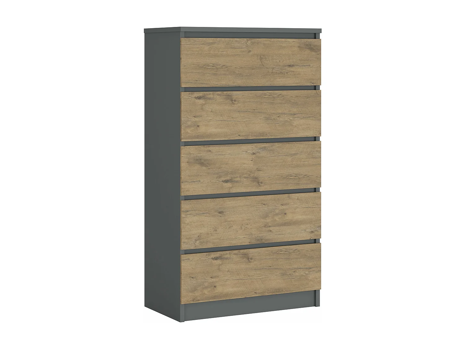 Ladekast met 5 laden: Antraciet / Lancelot Eiken, 70 x 39 x 125 cm