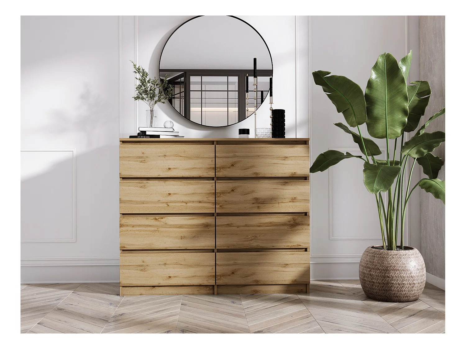 Kommode mit 8 Schubladen: Wotan-Eiche, 120 x 101 x 39 cm
