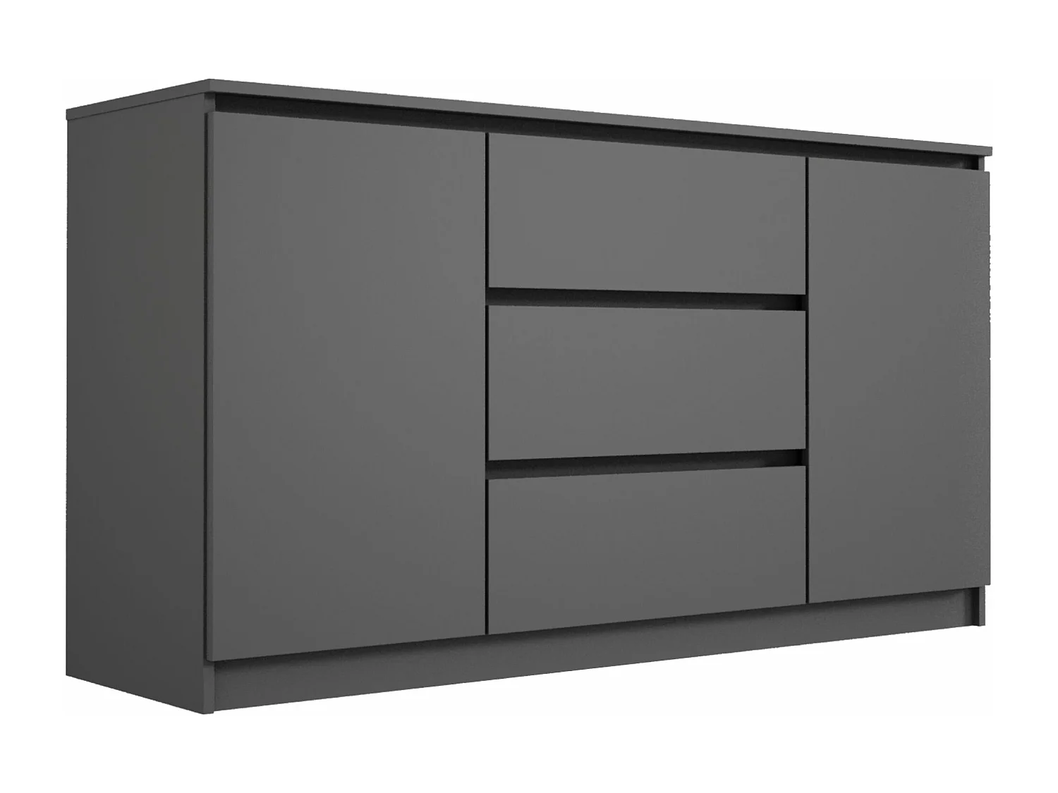 Commode : Anthracite, 140 x 39 x 79 cm, 3 tiroirs, 2 portes