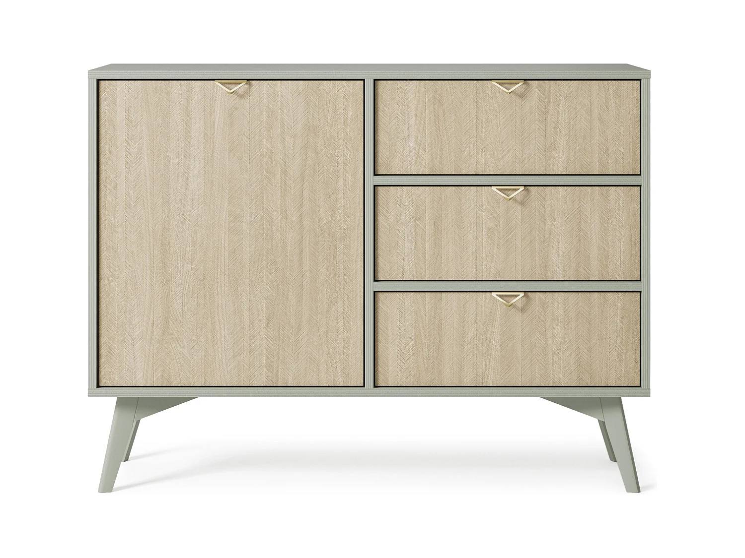 Commode : Eucalyptus / Chevrons scandi, Pieds Bois, 106 x 80 x 38cm