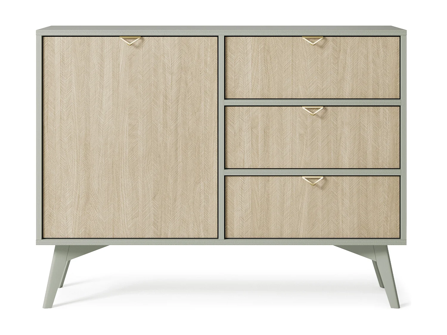 Commode : Eucalyptus / Chevrons scandi, Pieds Bois, 106 x 80 x 38cm