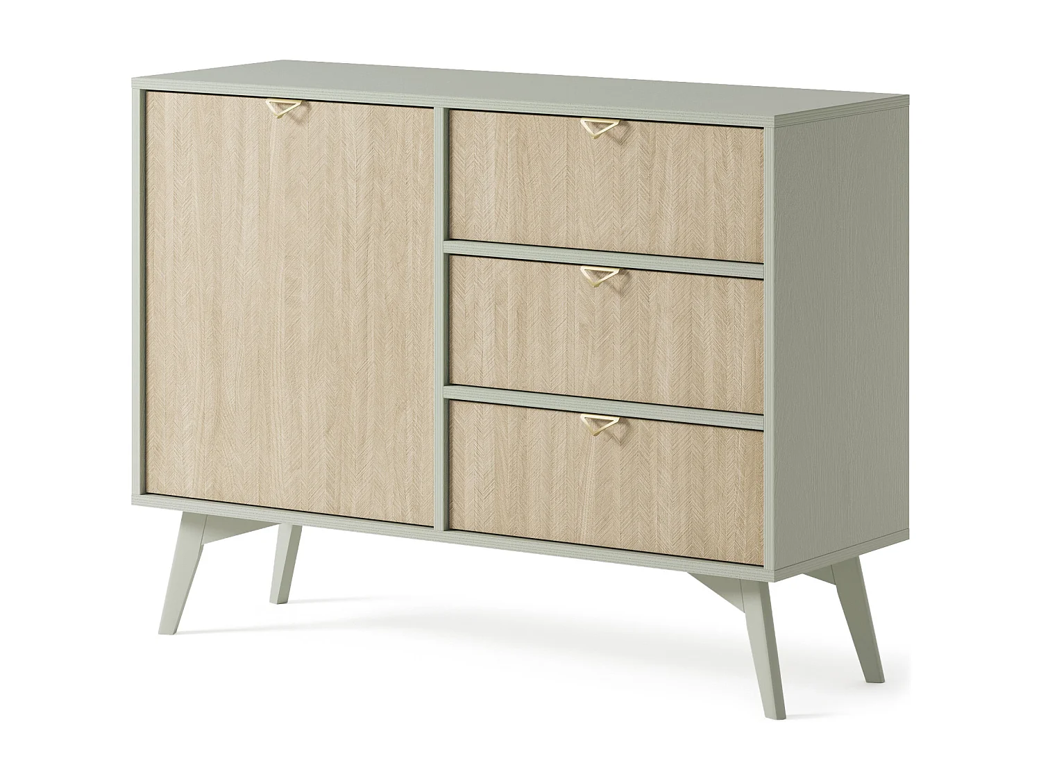 Commode : Eucalyptus / Chevrons scandi, Pieds Bois, 106 x 80 x 38cm