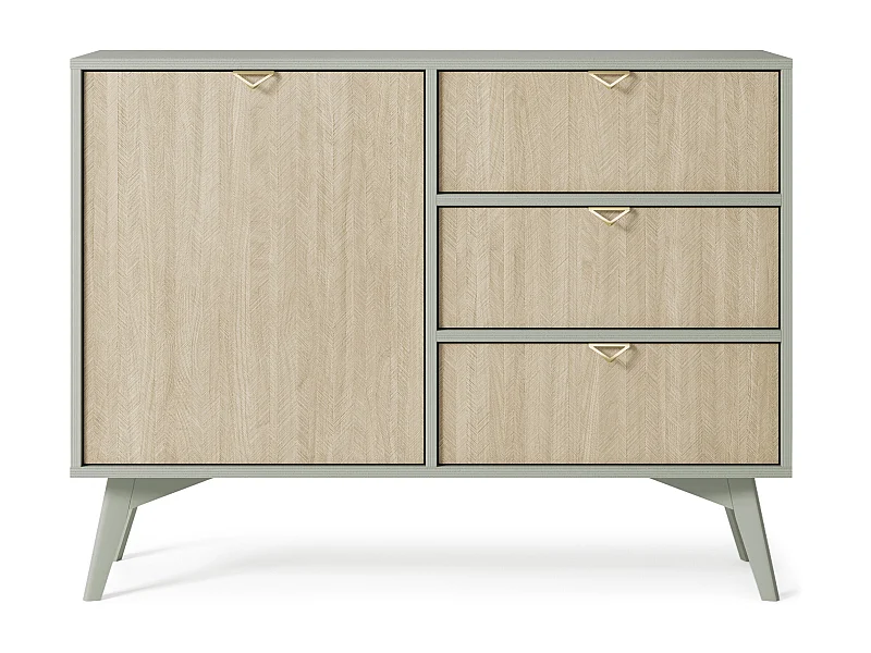 Commode : Eucalyptus / Chevrons scandi, Pieds Bois, 106 x 80 x 38cm