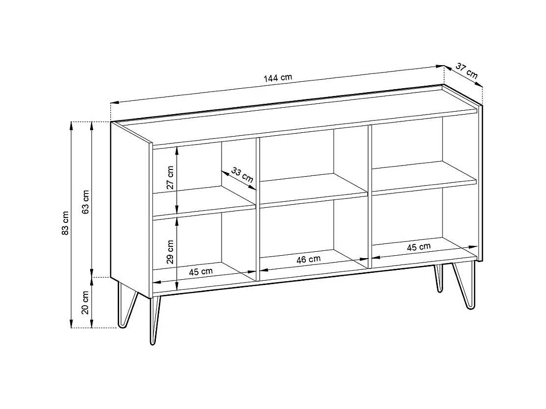 Komoda: 3 drzwi, 6 półek, grafitowo-czarny / czarny marmur, 144 cm x 83 cm x 37 cm
