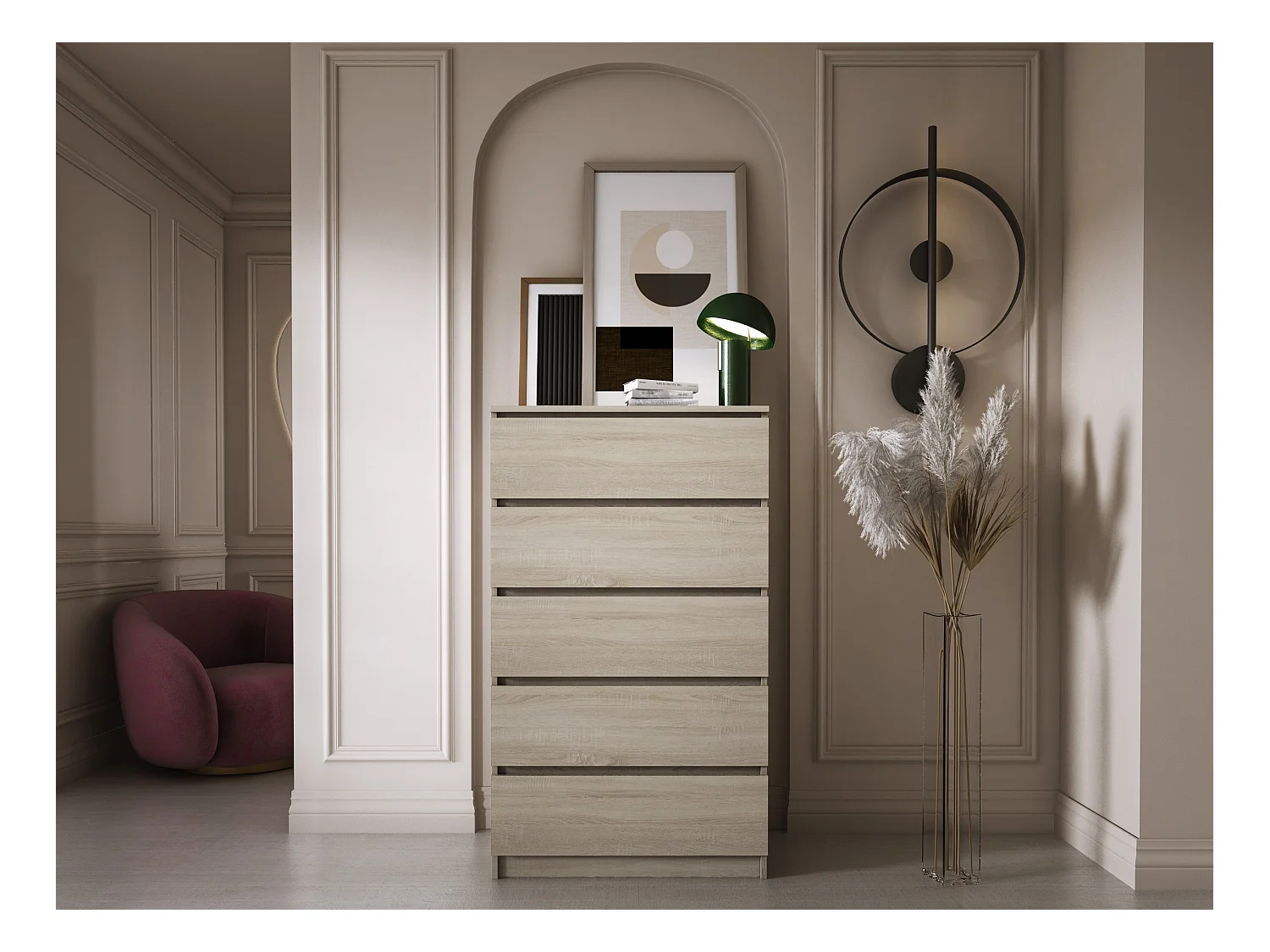 Cômoda com 5 gavetas, carvalho Sonoma, 70 x 39 x 125 cm