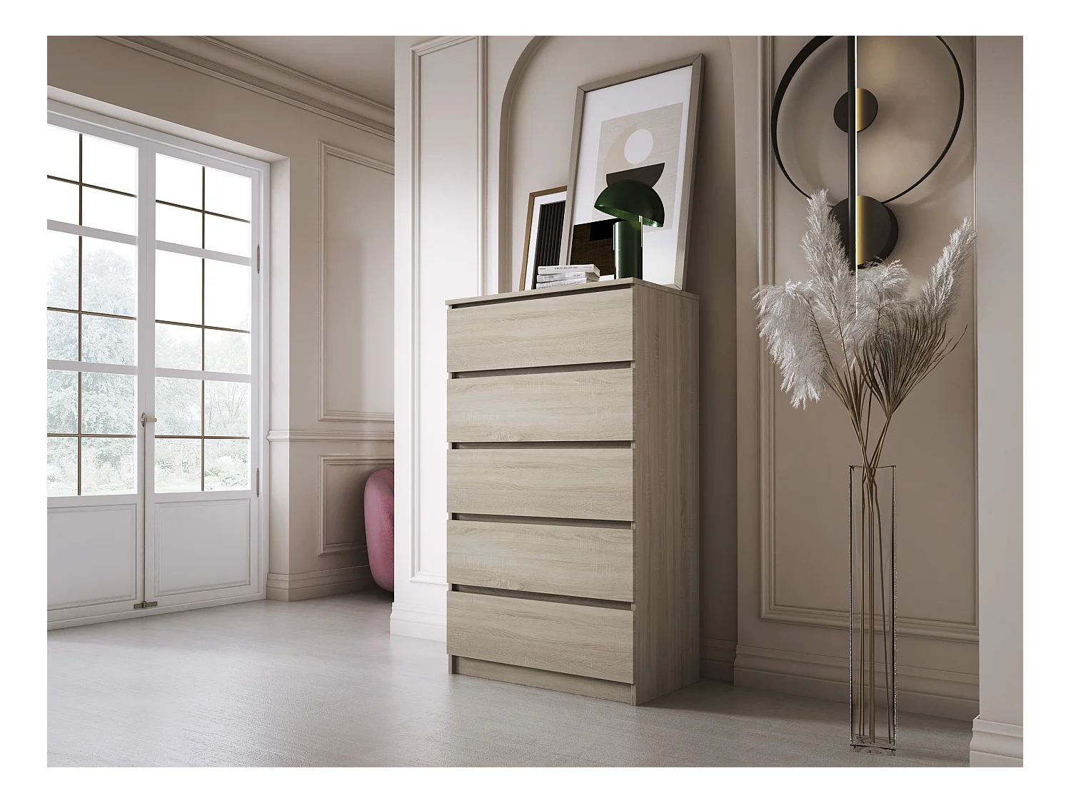 Commode 5 Tiroirs, Chêne Sonoma, 70 x 39 x 125 cm