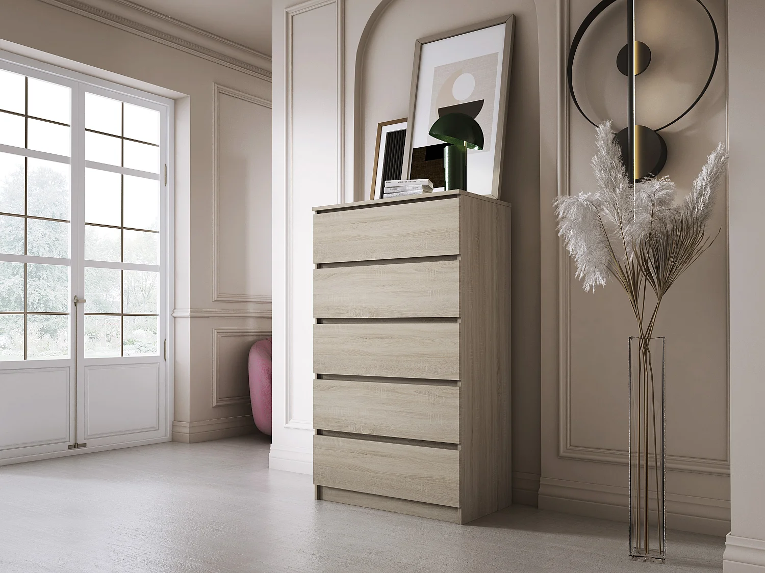 Commode 5 Tiroirs, Chêne Sonoma, 70 x 39 x 125 cm