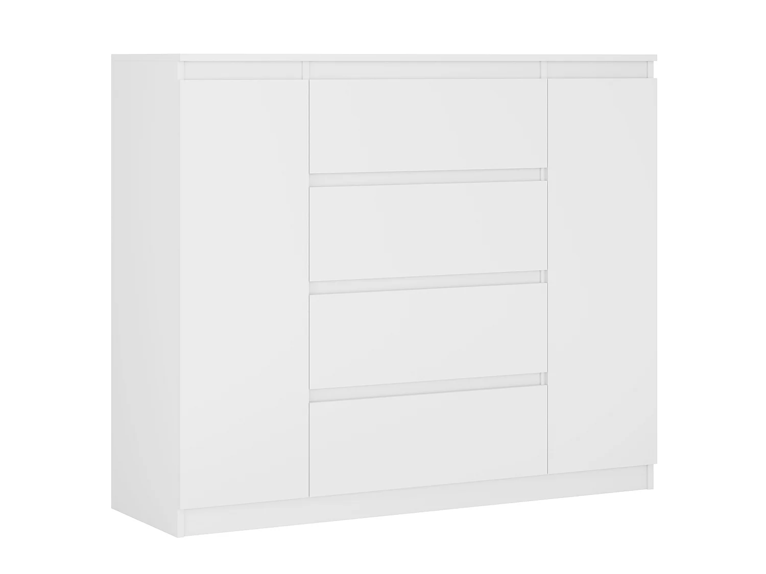 Kommode: Mattweiß, 140 x 39 x 101 cm, 2 Türen, 4 Schubladen