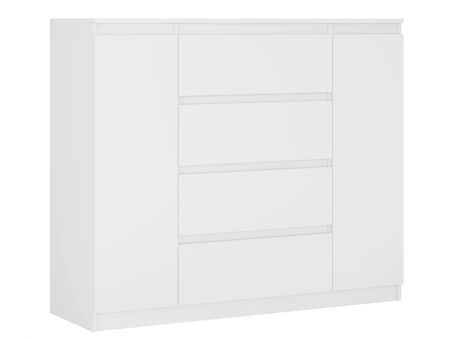 Commode : Blanc Mat, 140 x 39 x 101 cm, 2 portes, 4 tiroirs