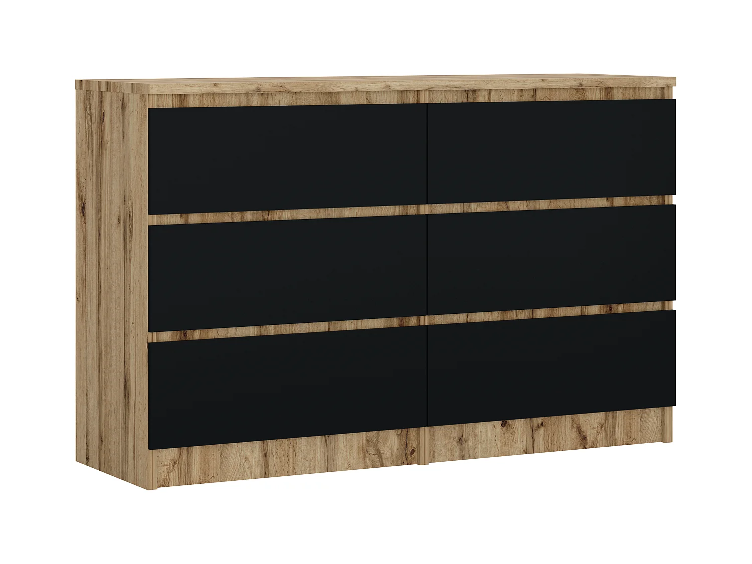 Cómoda con 6 cajones: roble Wotan/negro mate, 120 x 79 x 39 cm
