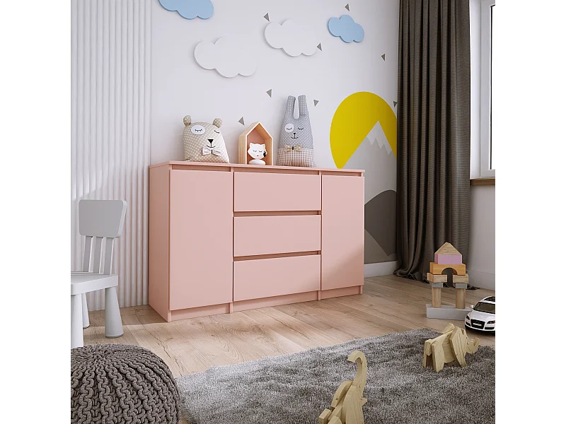Commode 2 portes 3 tiroirs, 120 x 78 x 39 cm, couleur: rose