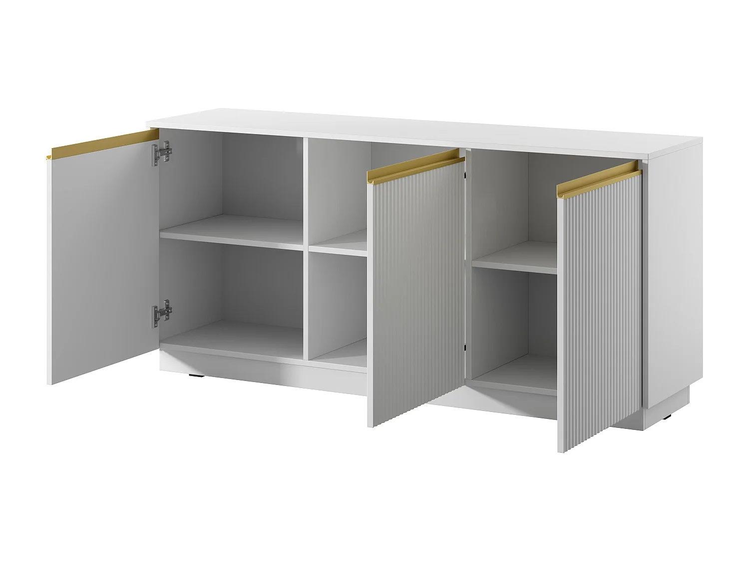 Kommode: 3 Türen, 6 Einlegeböden, Mattweiß, 153,4 cm x 71,6 cm x 39 cm