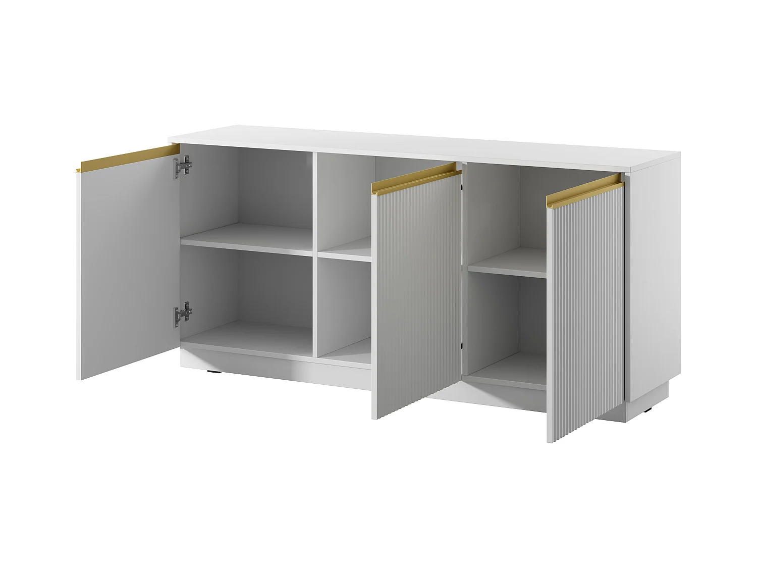 Commode : 3 portes, 6 étagères, Blanc Mat, 153,4 cm x 71,6 cm x 39 cm