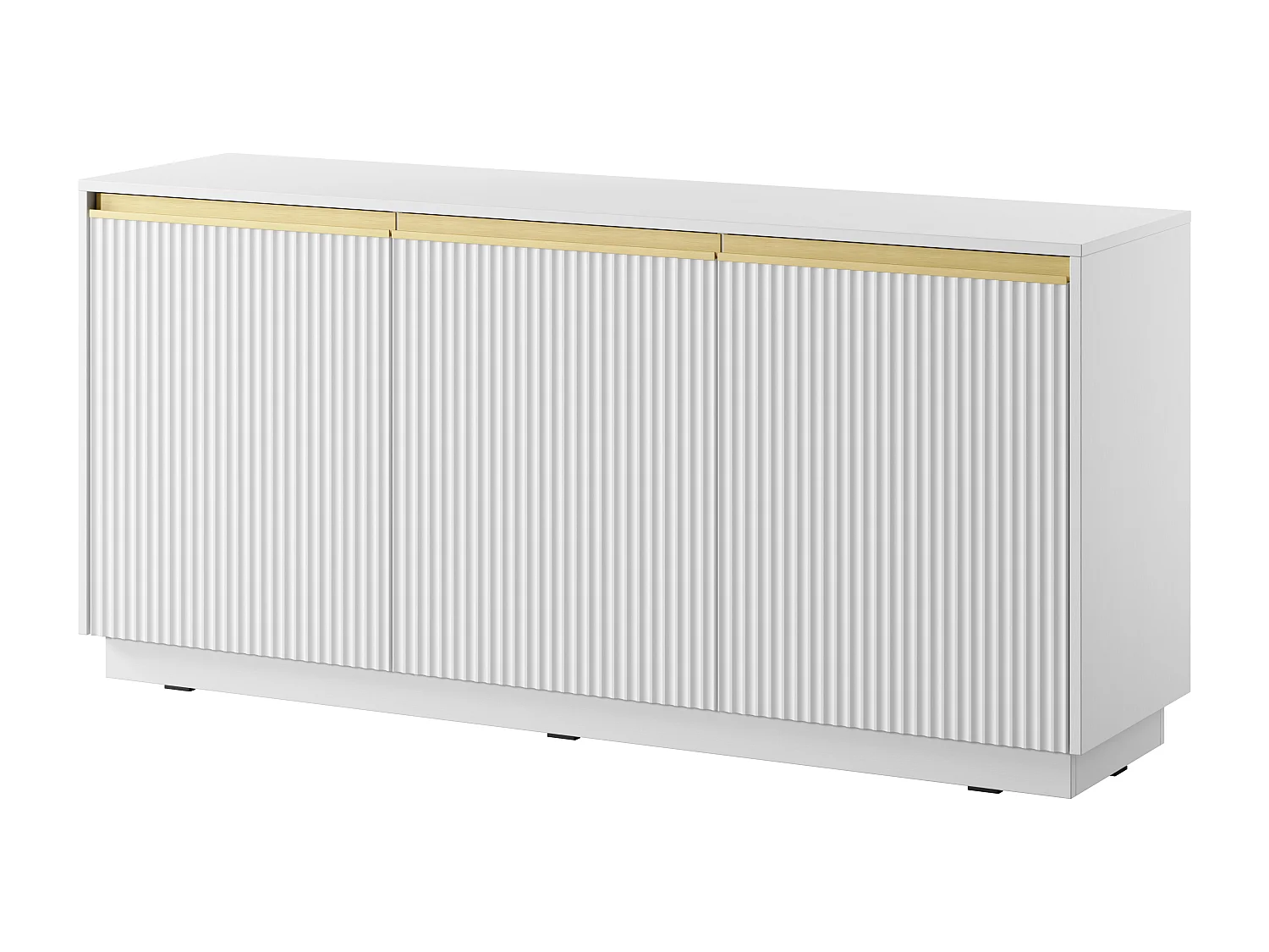 Commode : 3 portes, 6 étagères, Blanc Mat, 153,4 cm x 71,6 cm x 39 cm