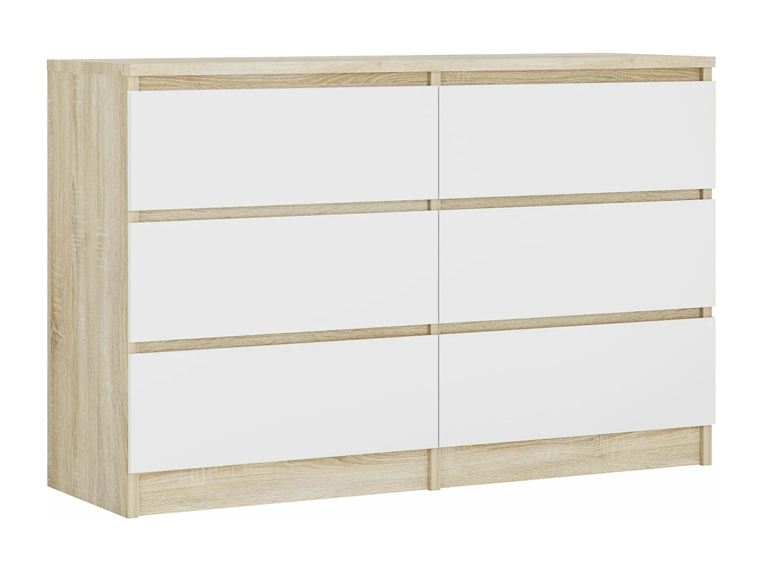Commode 6 Tiroirs : Chêne Sonoma / Blanc Mat, 120 x 39 x 79 cm
