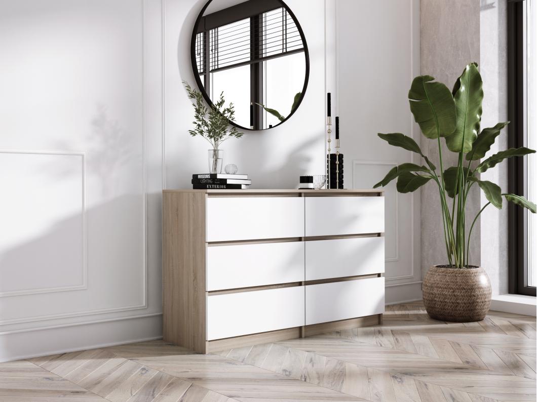 Cómoda con 6 cajones: roble Sonoma/blanco mate, 120 x 39 x 79 cm
