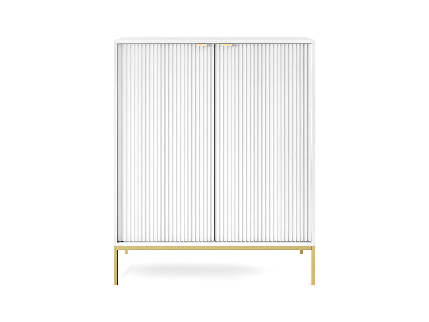 Commode : 2 Portes, Blanc, or, 104 x 125 x 39 cm, poignées dorées