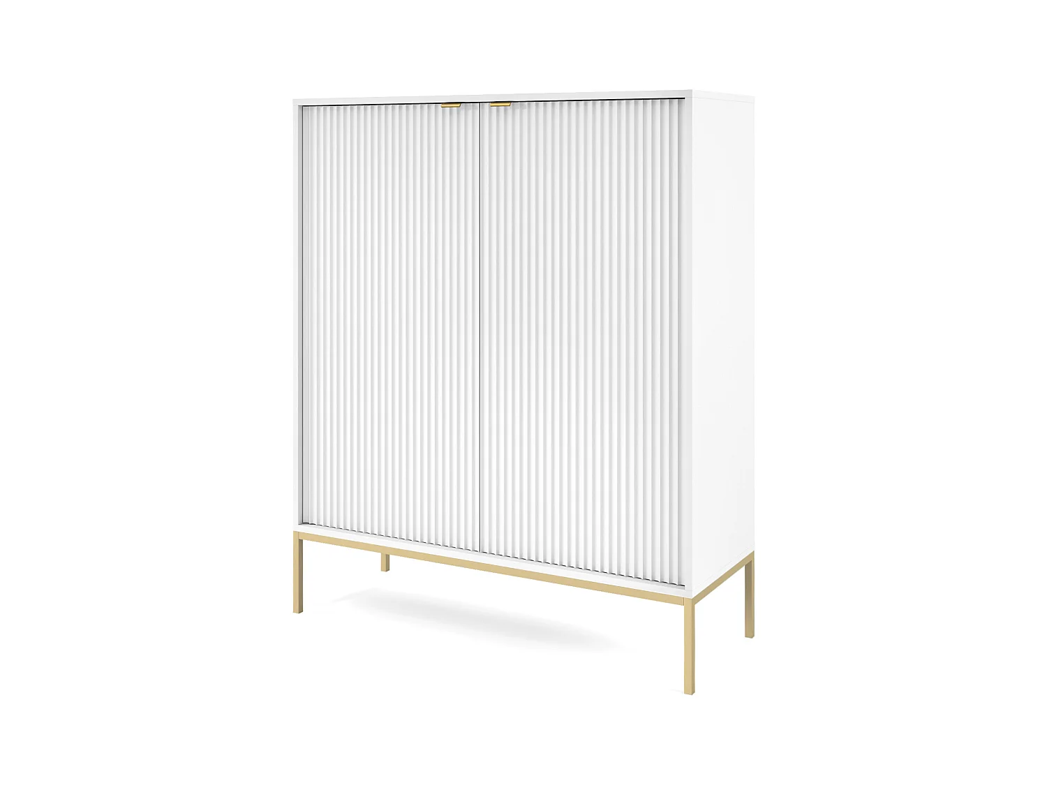 Commode : 2 Portes, Blanc, or, 104 x 125 x 39 cm, poignées dorées