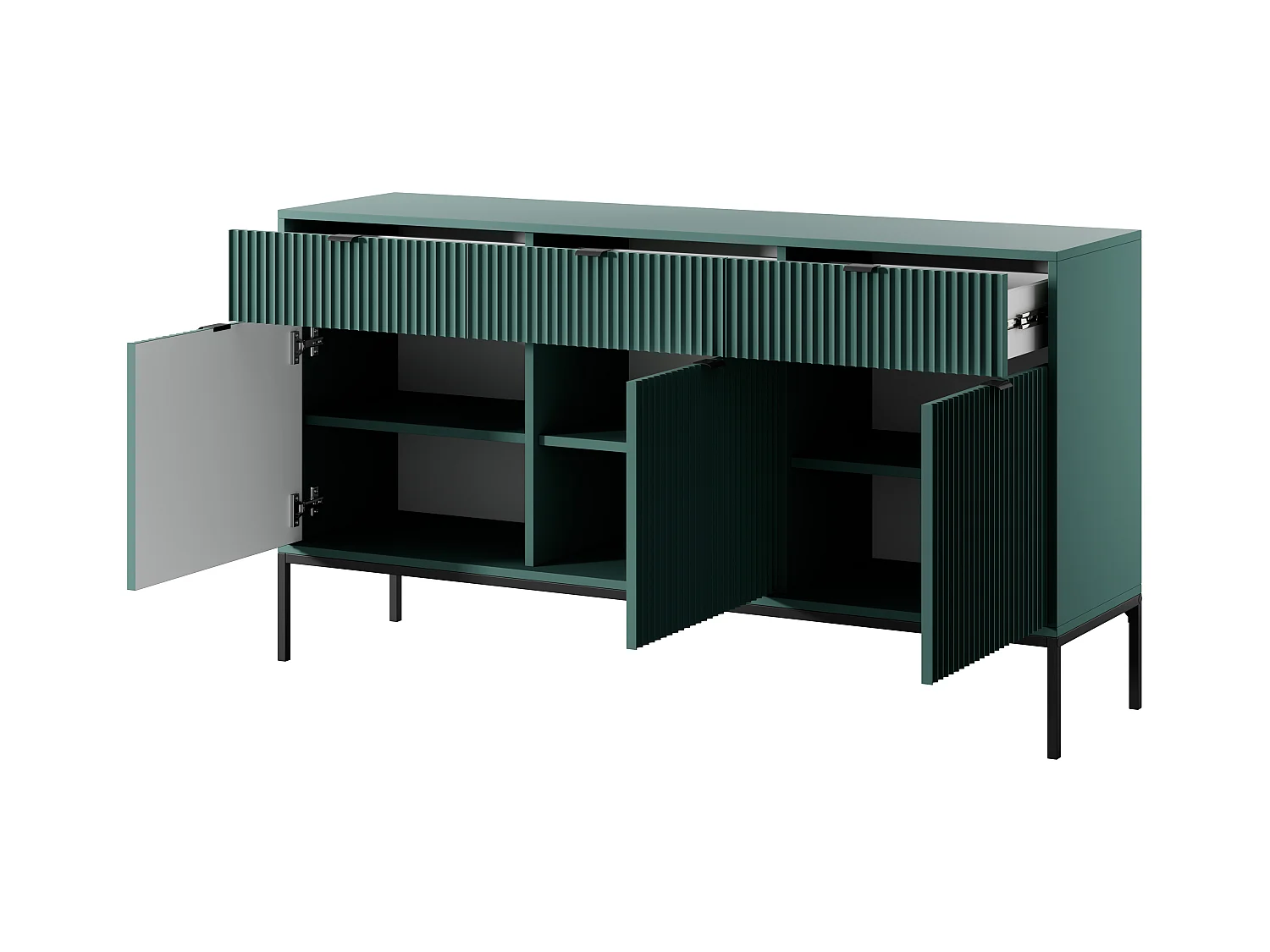 Commode : 3 Tiroirs, 3 Portes, labrador, Noir, 154 x 83 x 39 cm, poignées Noires