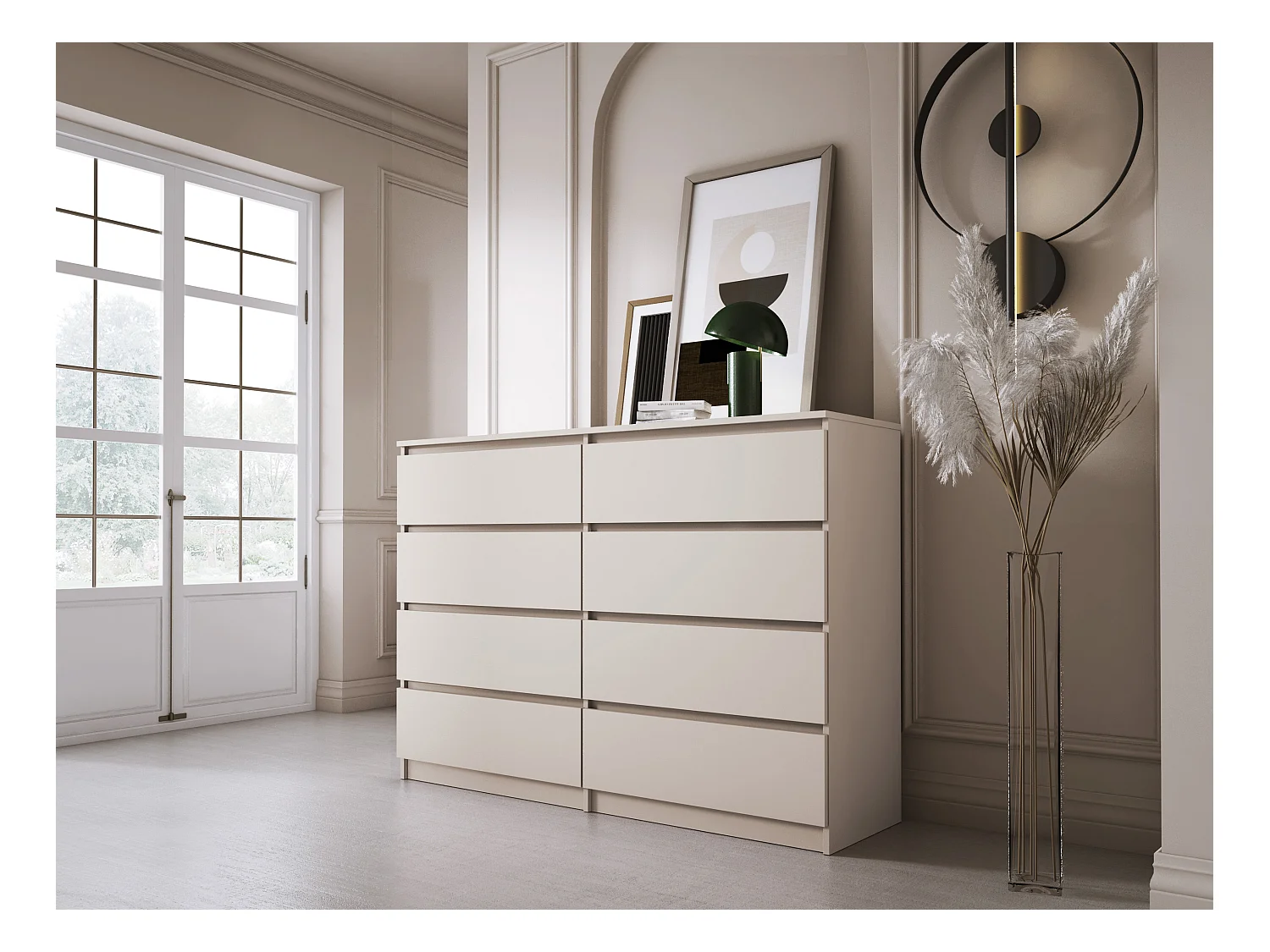 Cassettiera: 8 cassetti, cashmere, 139 x 102 x 39 cm