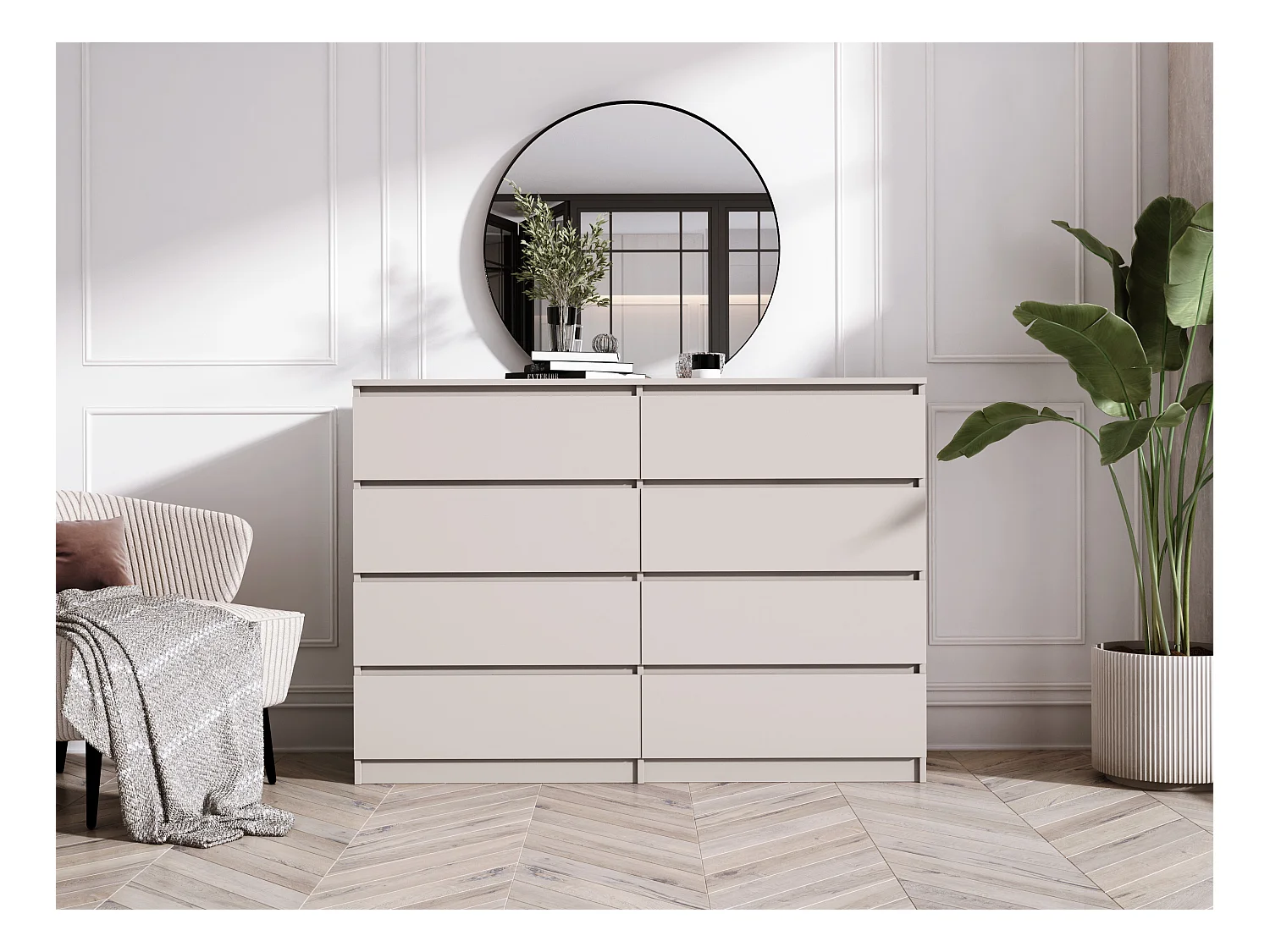 Cassettiera: 8 cassetti, cashmere, 139 x 102 x 39 cm