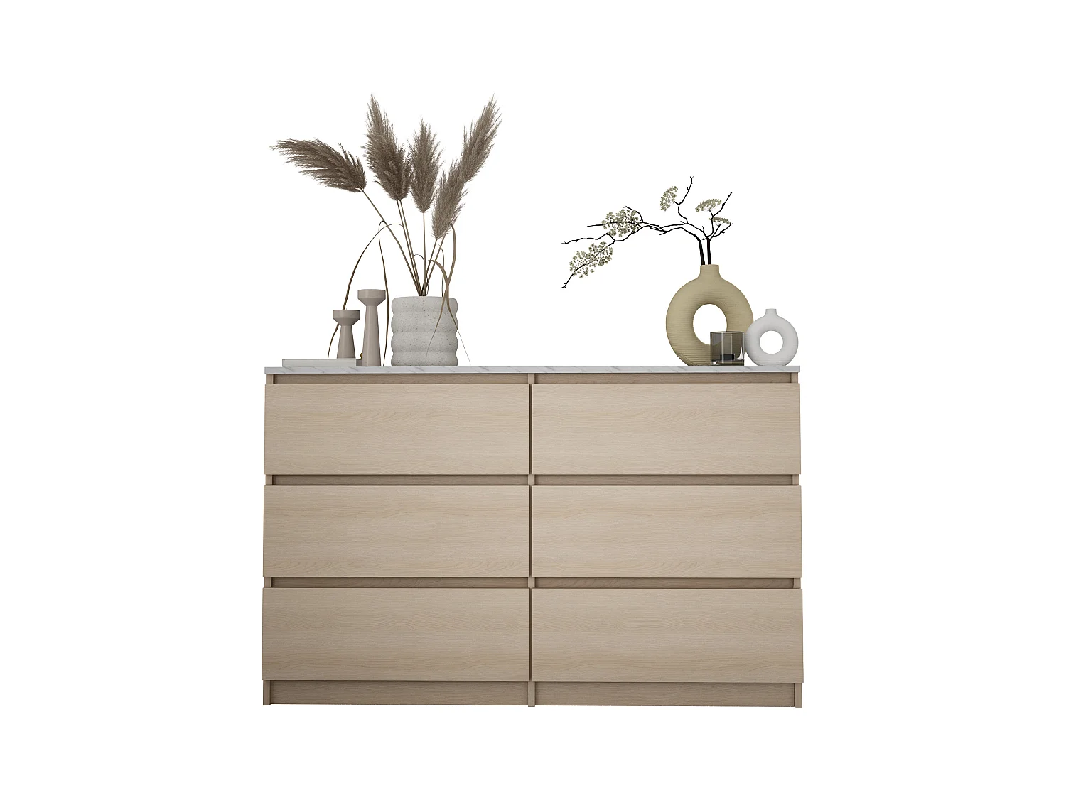 Komoda z 6 szufladami: dąb Linberg / biały marmur, 120 x 79 x 39 cm